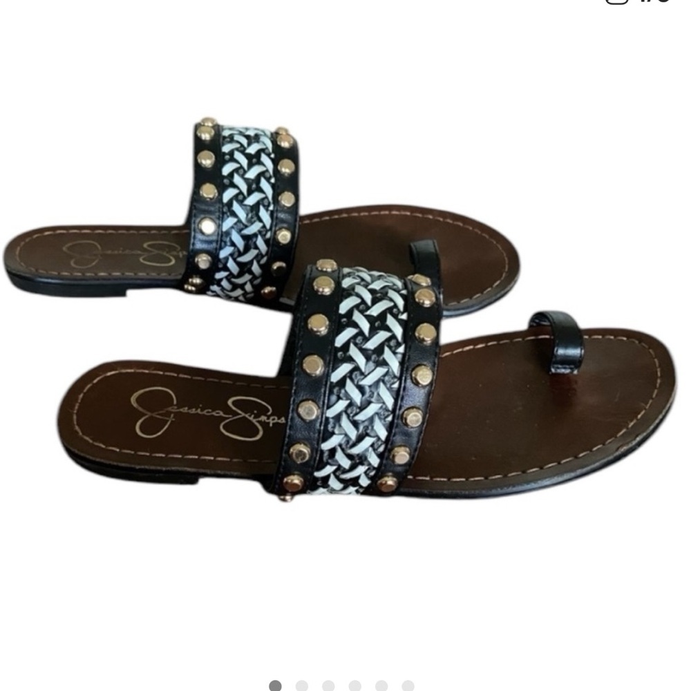Jessica Simpson Studded Beaded Sandals Womens 6.5 Black Boho Summer Flats - Picture 2 of 6